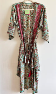 Silk Kimono Dress - PInk/Green Paisley