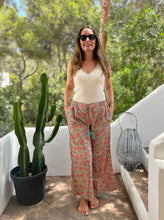 Load image into Gallery viewer, Silk Trousers - Blue/Pink/Gold