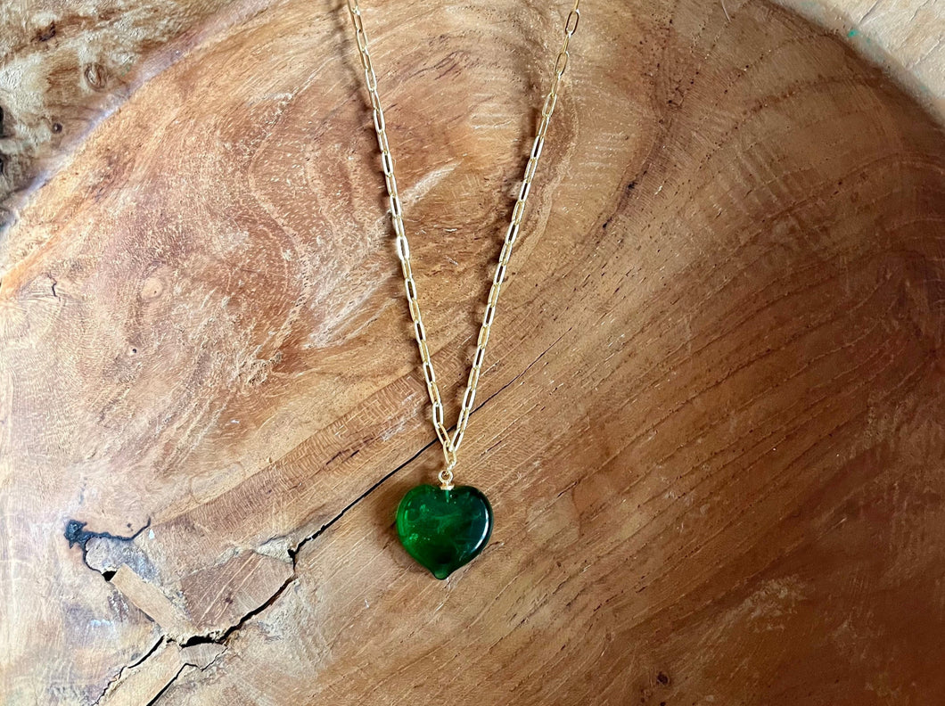 Green Murano Glass Heart Necklace
