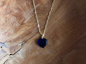 Navy Murano Glass Heart Necklace