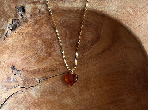 Amber Murano Glass Heart Necklace