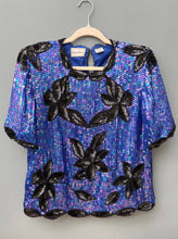 Load image into Gallery viewer, Blue &amp; Black Sequin Top