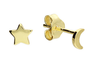 Moon and Star Tiny Stud Earrings