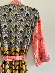 Silk Kimono Midi - Patchwork Pink