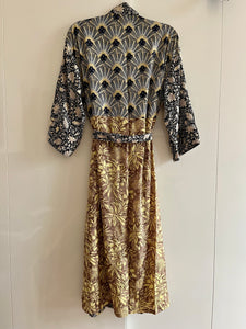Silk Kimono Midi - Patchwork Black