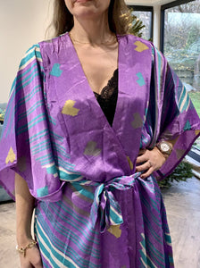 Recycled Silk Kimono/Kaftan - Turquoise/Purple/Gold