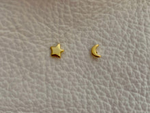 Load image into Gallery viewer, Moon and Star Tiny Stud Earrings