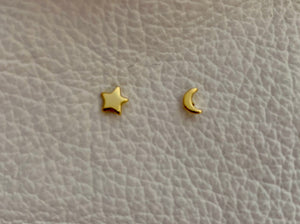 Moon and Star Tiny Stud Earrings