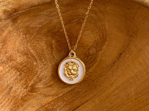 Enamel White Lion Necklace