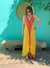 Load image into Gallery viewer, Recycled Silk Handkerchief Dress - Golden Yellow &amp; Red