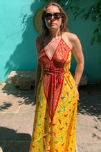 Load image into Gallery viewer, Recycled Silk Handkerchief Dress - Golden Yellow &amp; Red