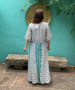 Recycled Silk Dress - White Turquoise