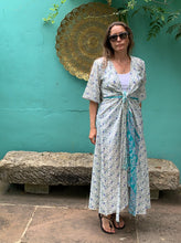 Load image into Gallery viewer, Recycled Silk Dress - White Turquoise